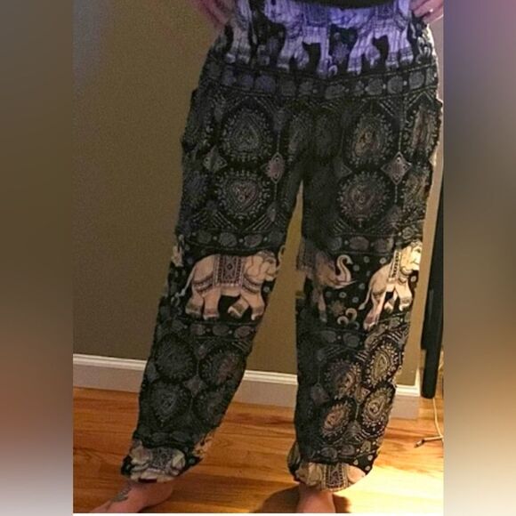 Women's Elephant Print Jogger Pants ~ palazzo for Women Navy / Cream - Picture 8 of 8
